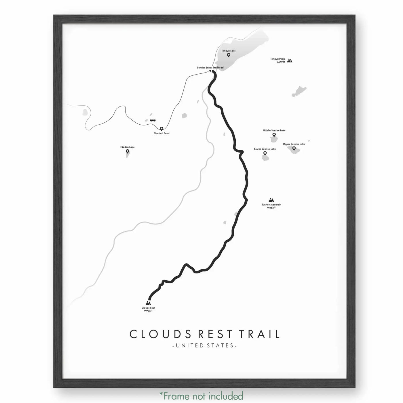Trail Poster of Clouds Rest Trail - White