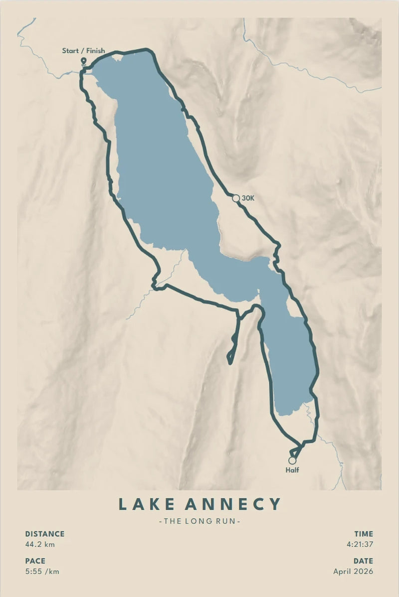 Lake Annecy long run map print in Beige