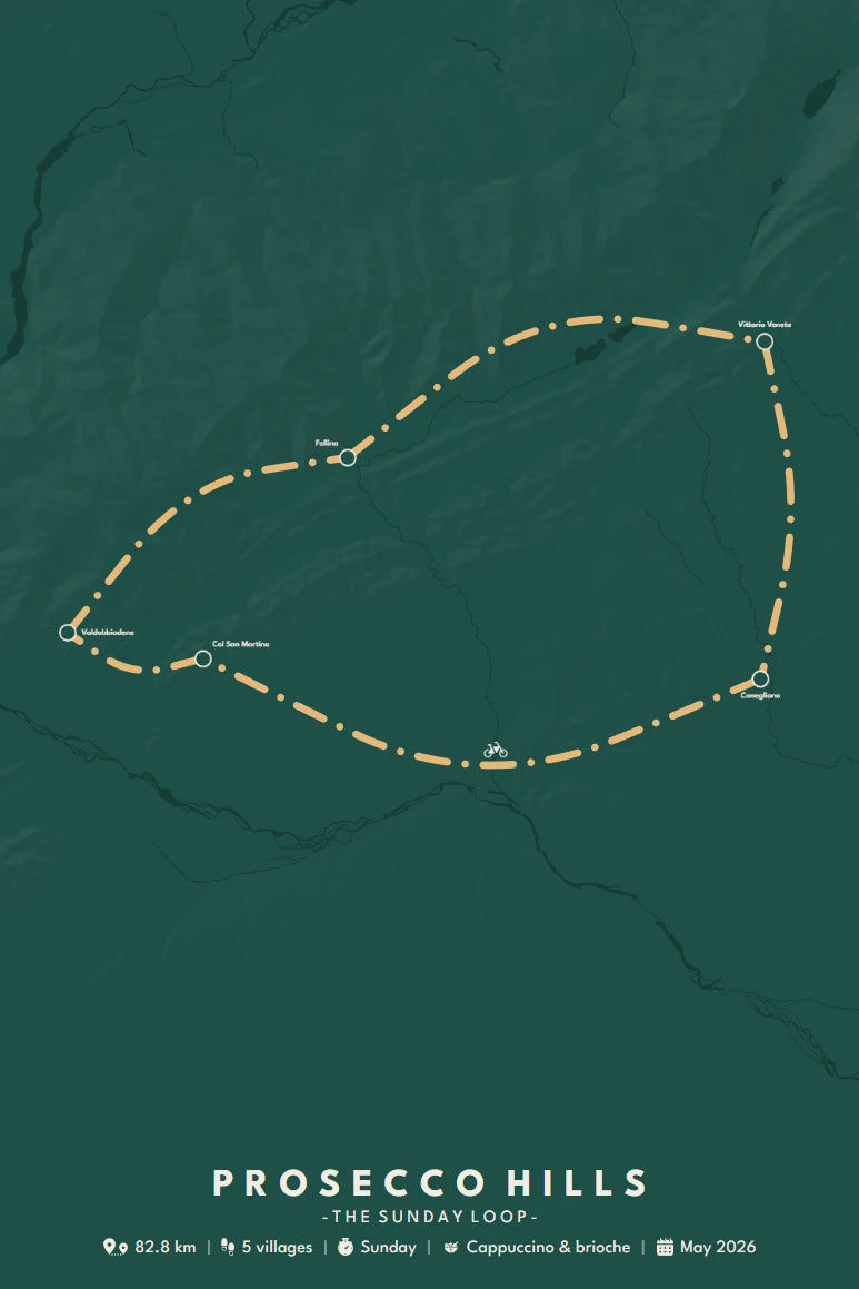 Prosecco Hills cycling loop map print, dot to dot in Copper