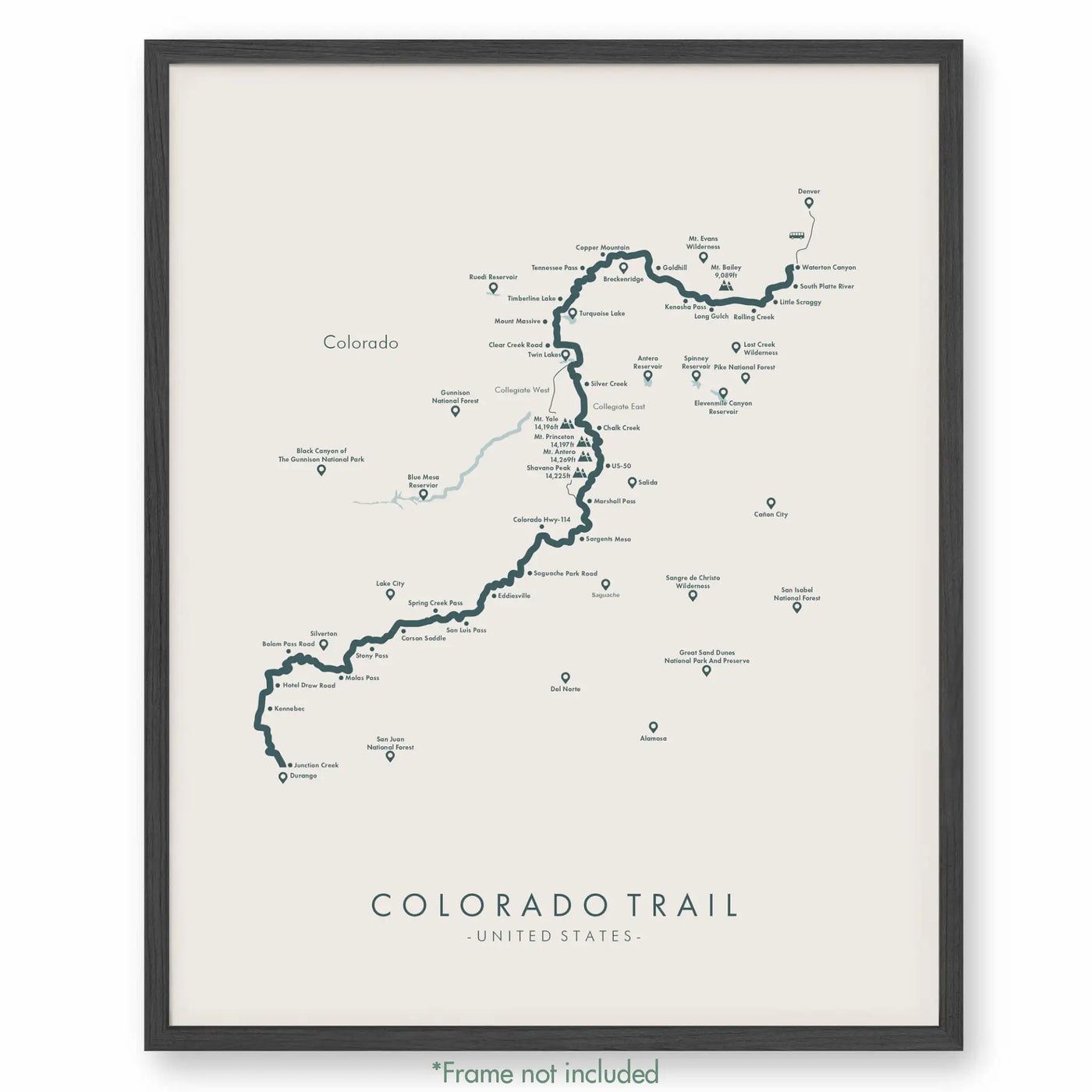 Trail Poster of Colorado Trail - East Collegiate - Beige