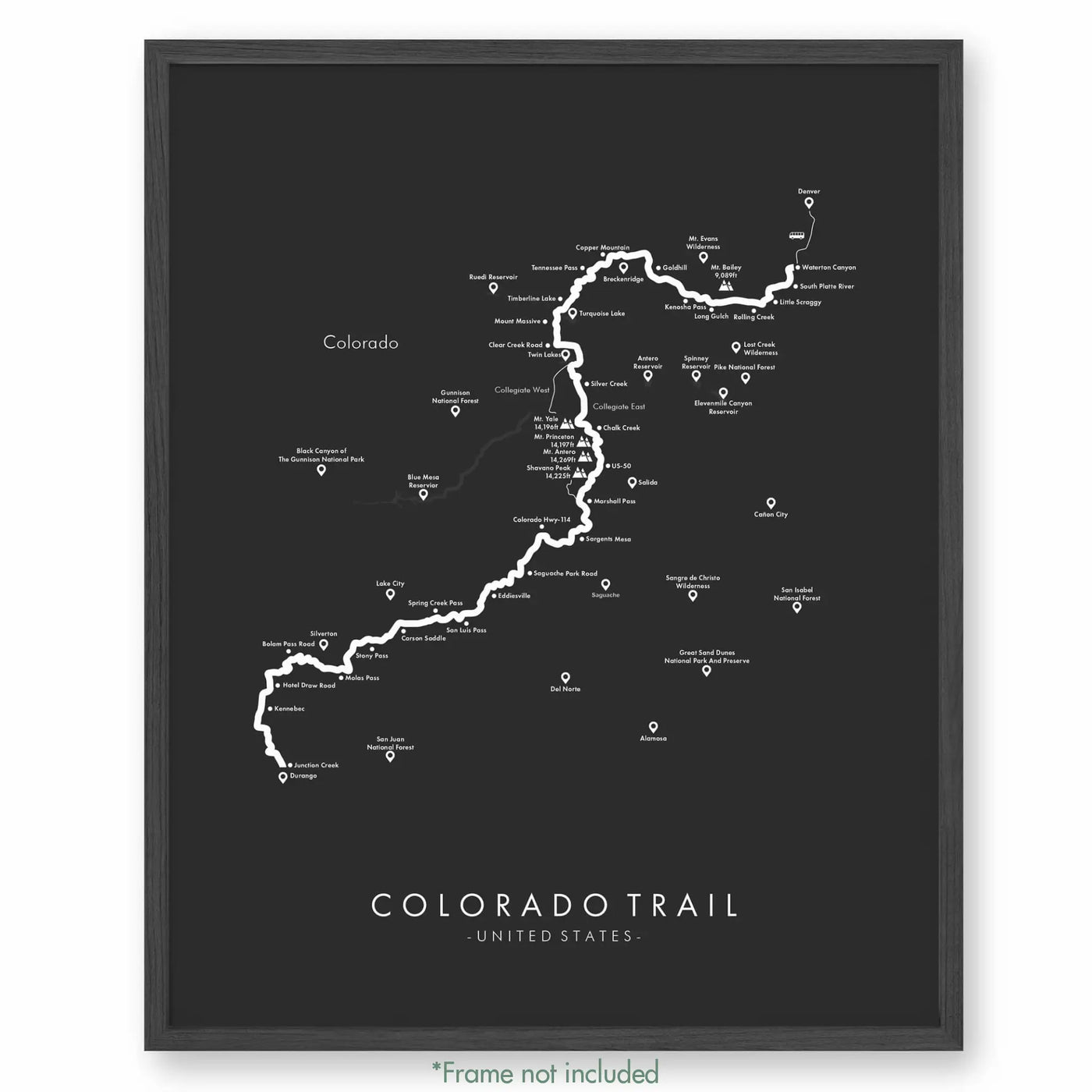 Trail Poster of Colorado Trail - East Collegiate - Grey