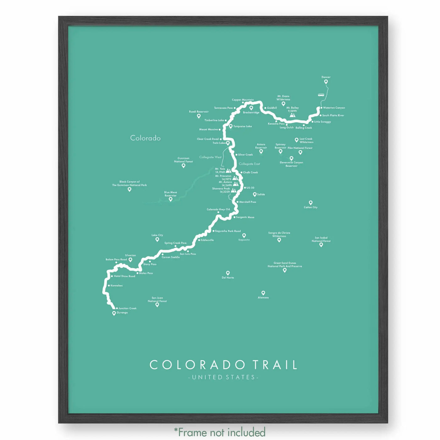 Trail Poster of Colorado Trail - East Collegiate - Teal