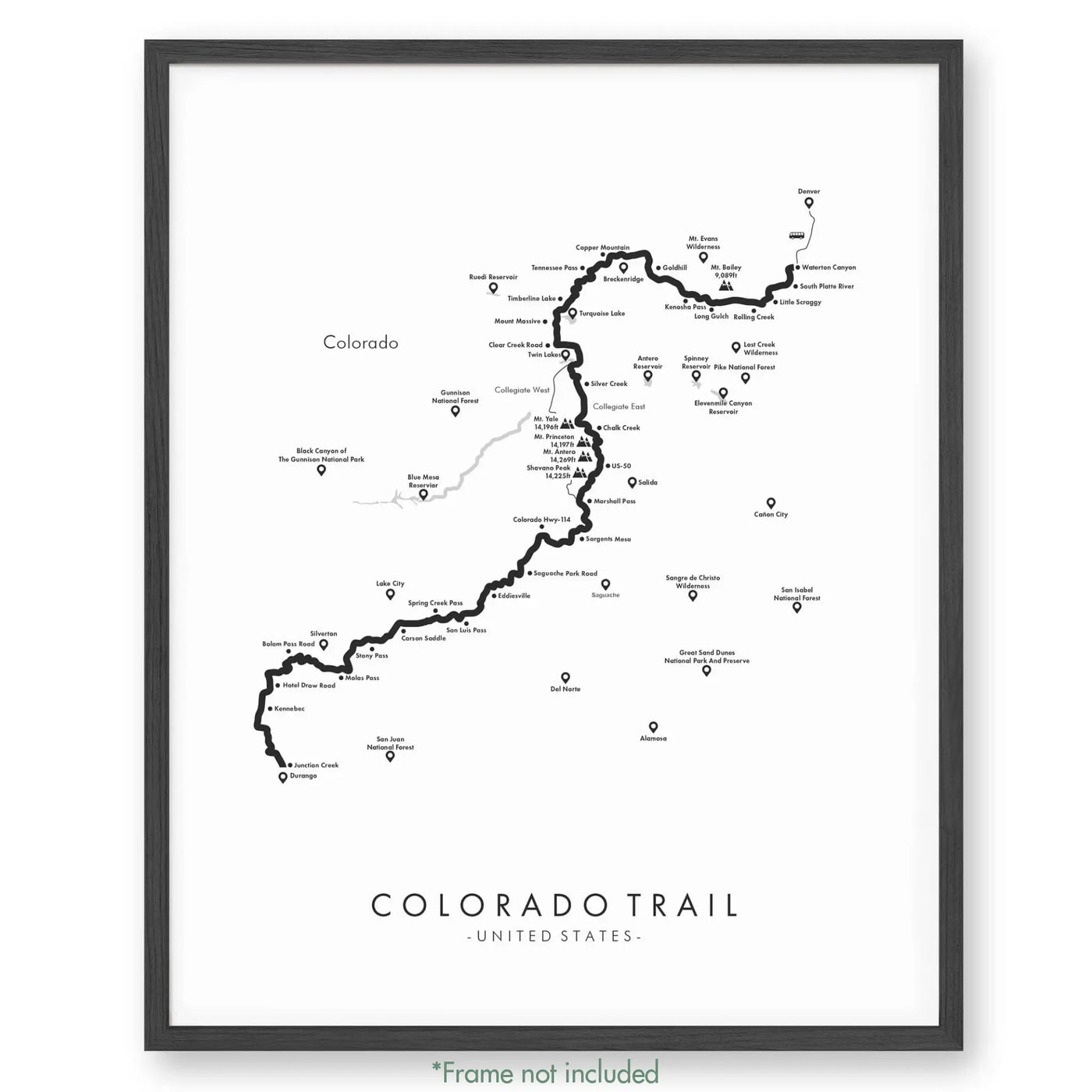 Trail Poster of Colorado Trail - East Collegiate - White