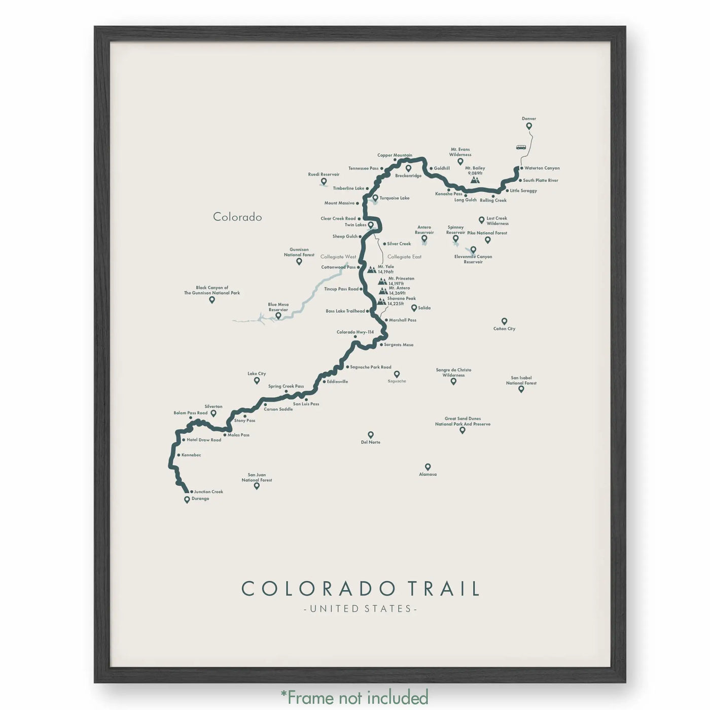 Trail Poster of Colorado Trail - West Collegiate - Beige