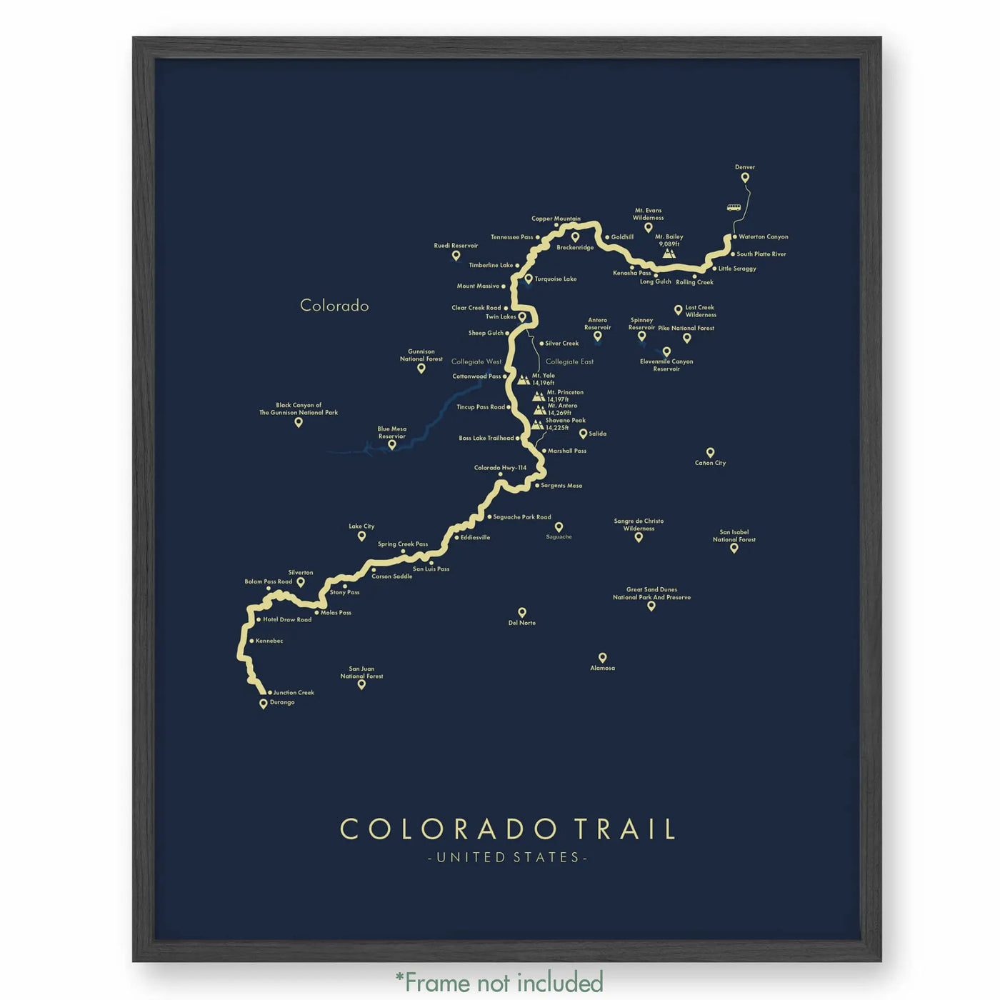 Trail Poster of Colorado Trail - West Collegiate - Blue
