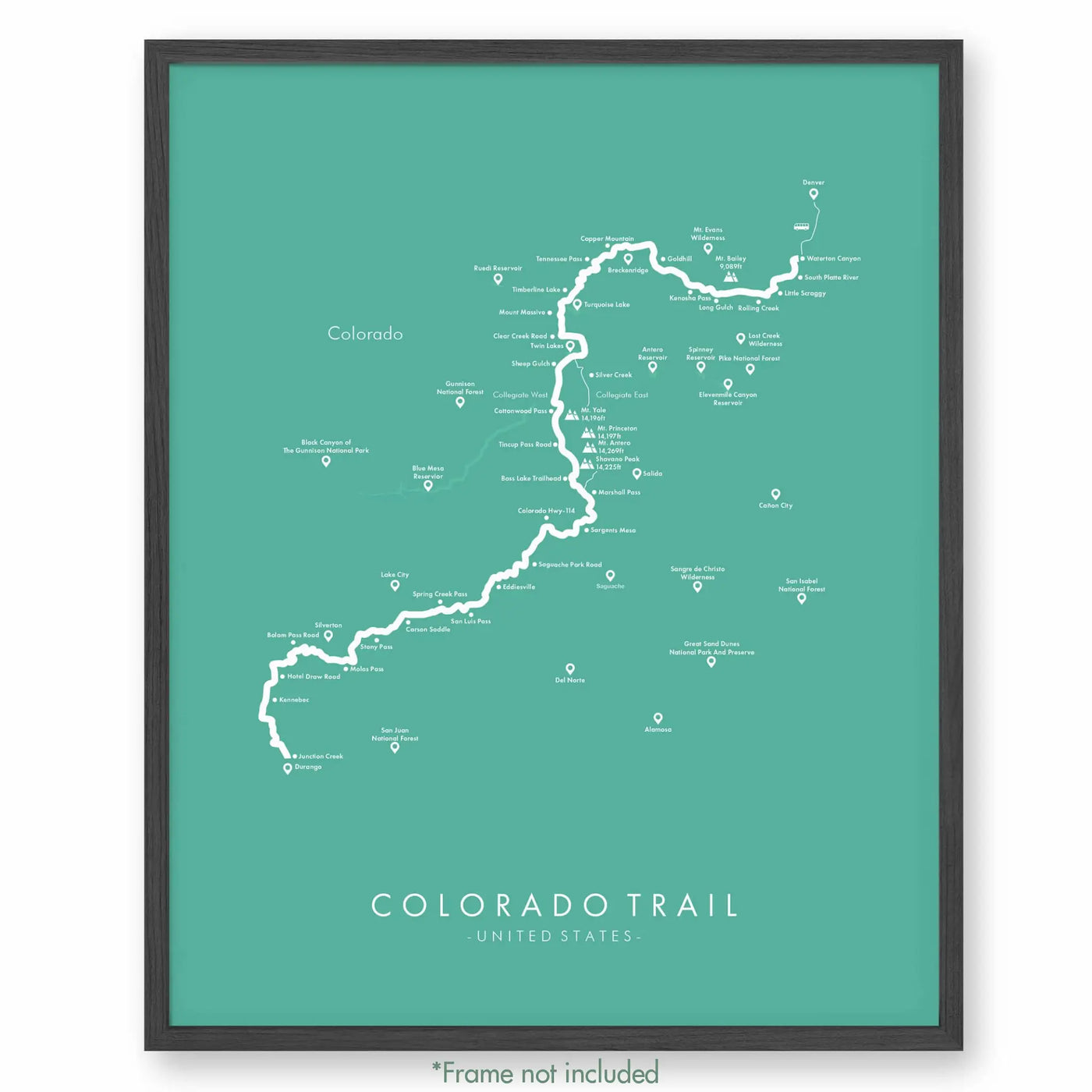 Trail Poster of Colorado Trail - West Collegiate - Teal