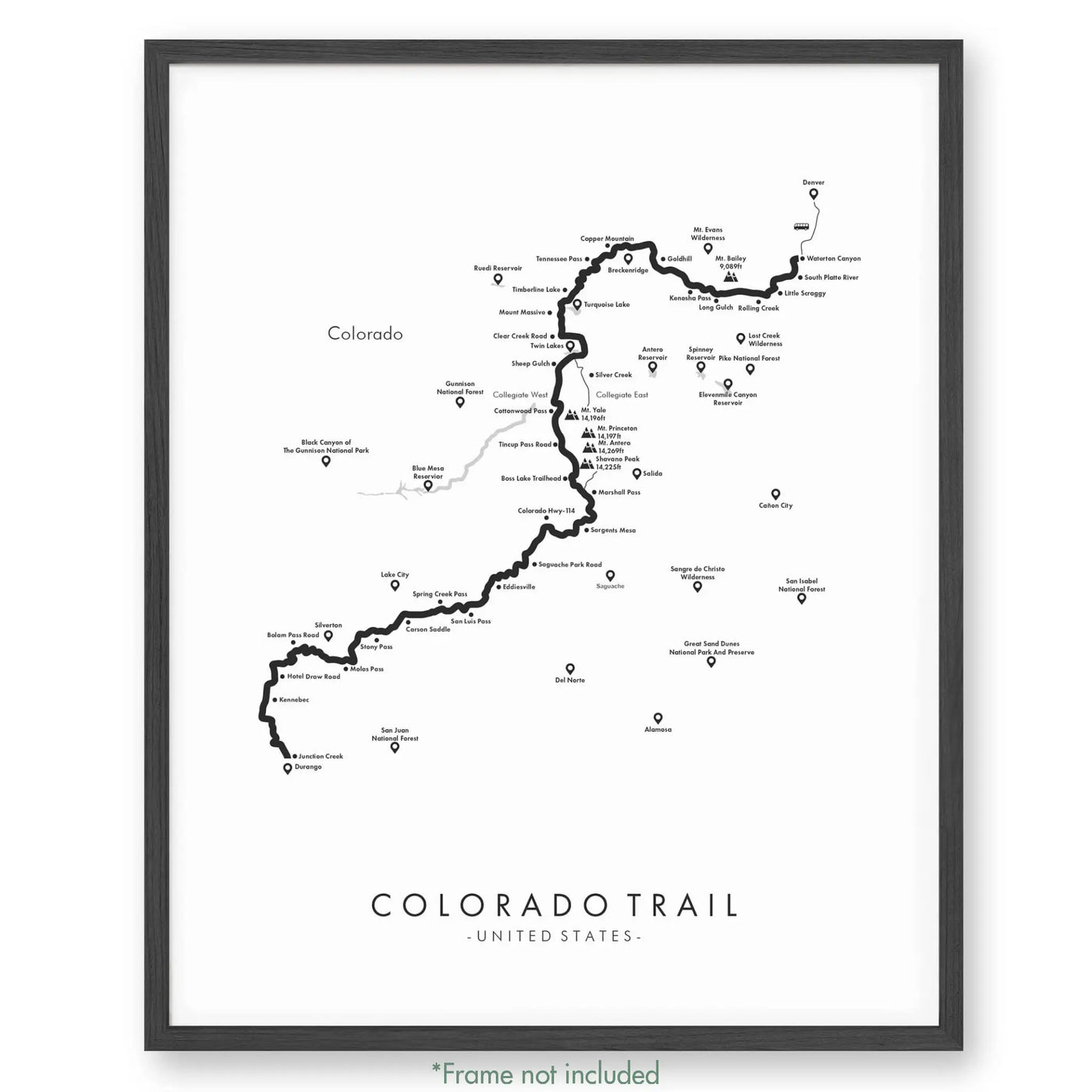 Trail Poster of Colorado Trail - West Collegiate - White