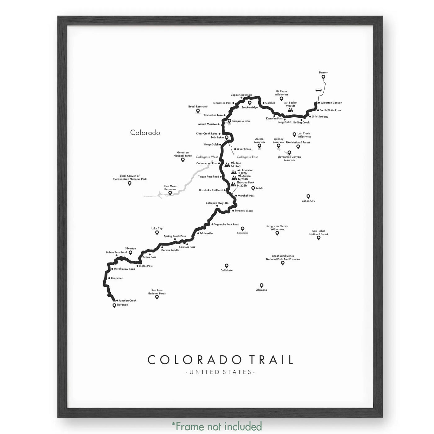 Trail Poster of Colorado Trail - West Collegiate - White