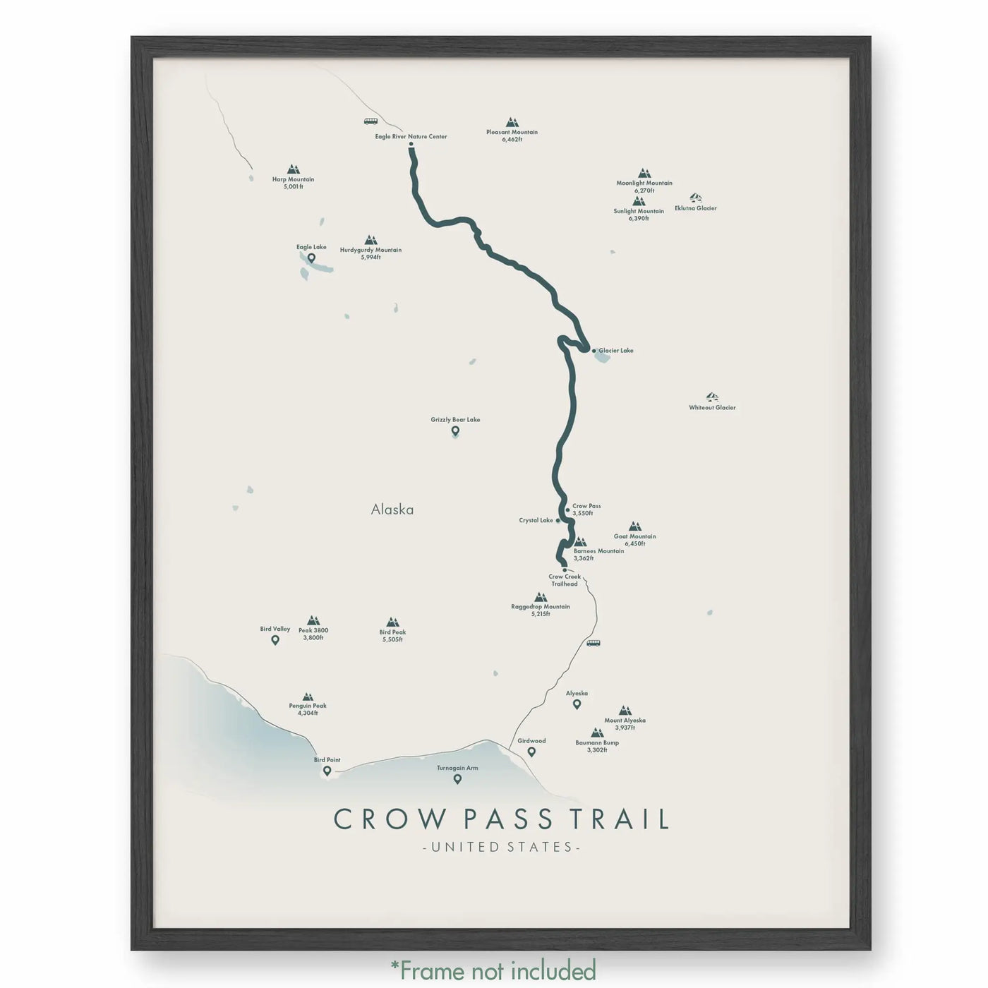 Trail Poster of Crow Pass Trail - Beige