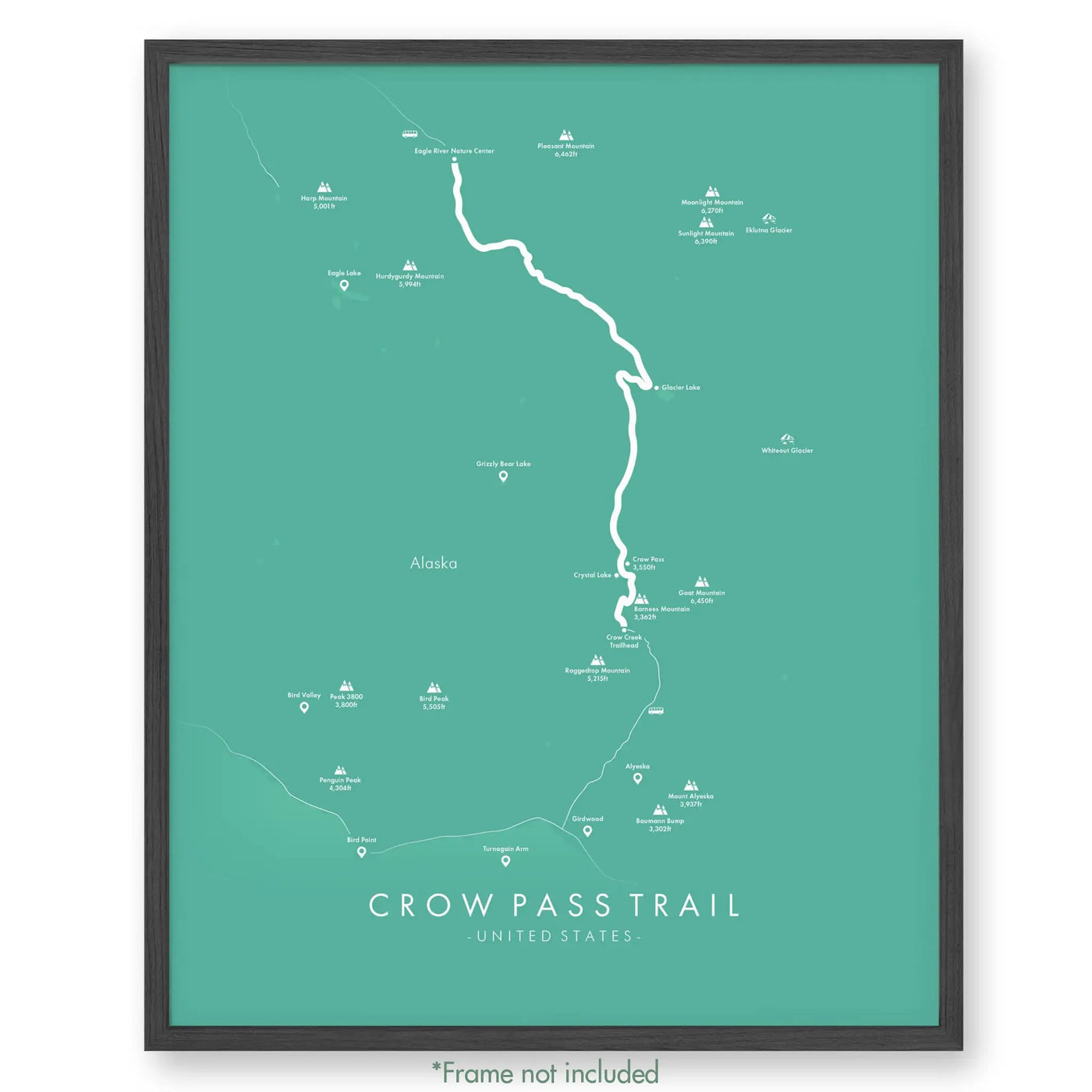 Trail Poster of Crow Pass Trail - Teal