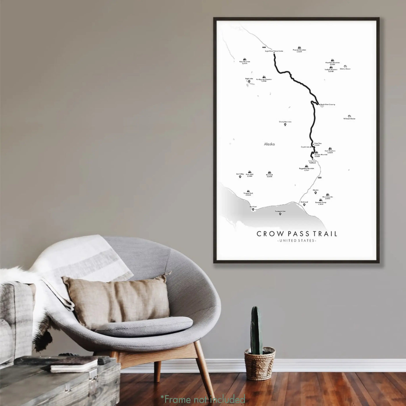 Trail Poster of Crow Pass Trail - White Mockup