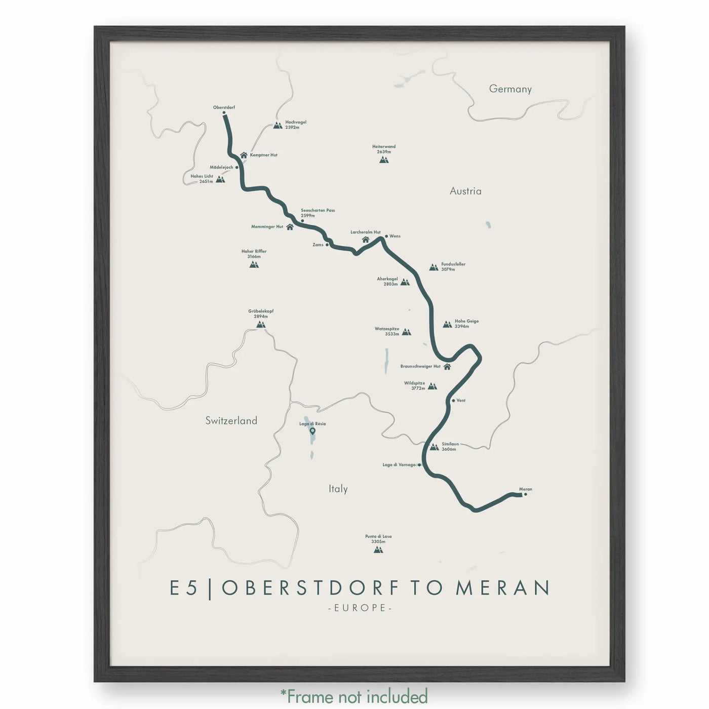 Trail Poster of E5 | Oberstdorf to Meran - Beige
