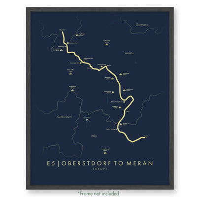 Trail Poster of E5 | Oberstdorf to Meran - Blue