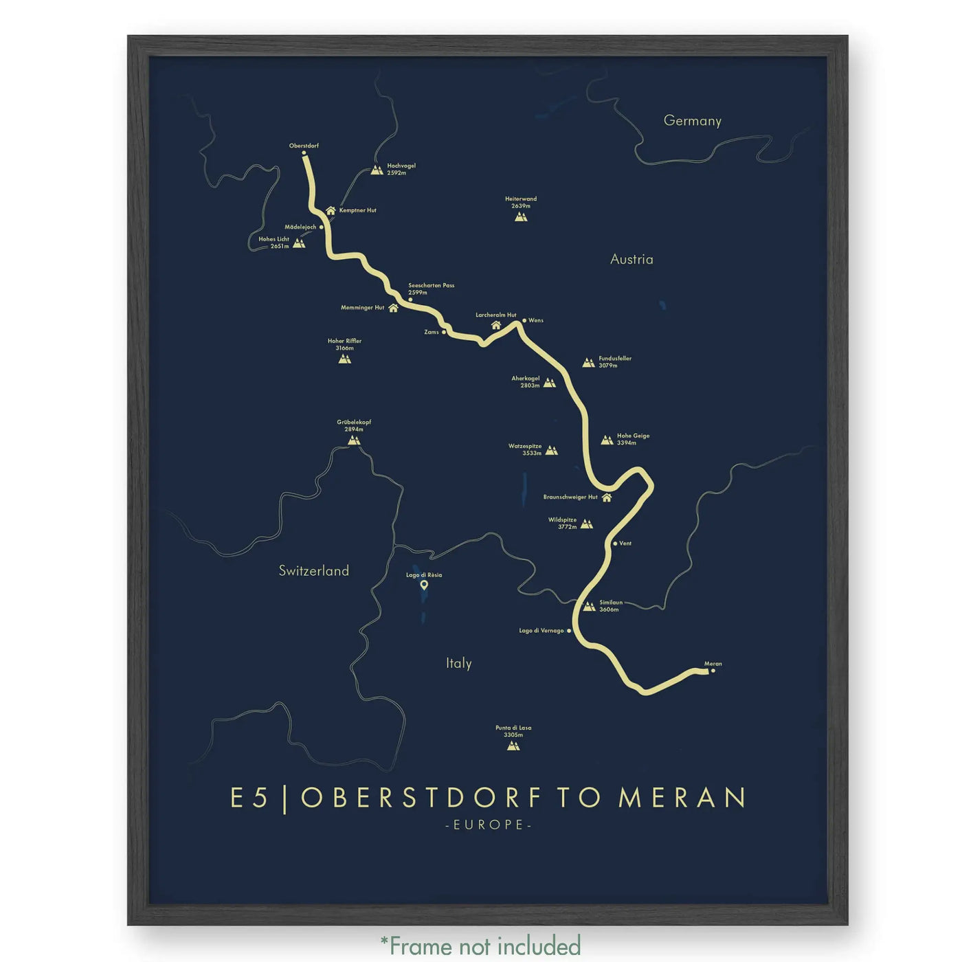 Trail Poster of E5 | Oberstdorf to Meran - Blue