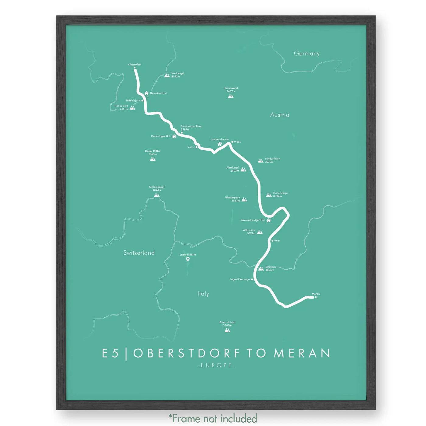 Trail Poster of E5 | Oberstdorf to Meran - Teal