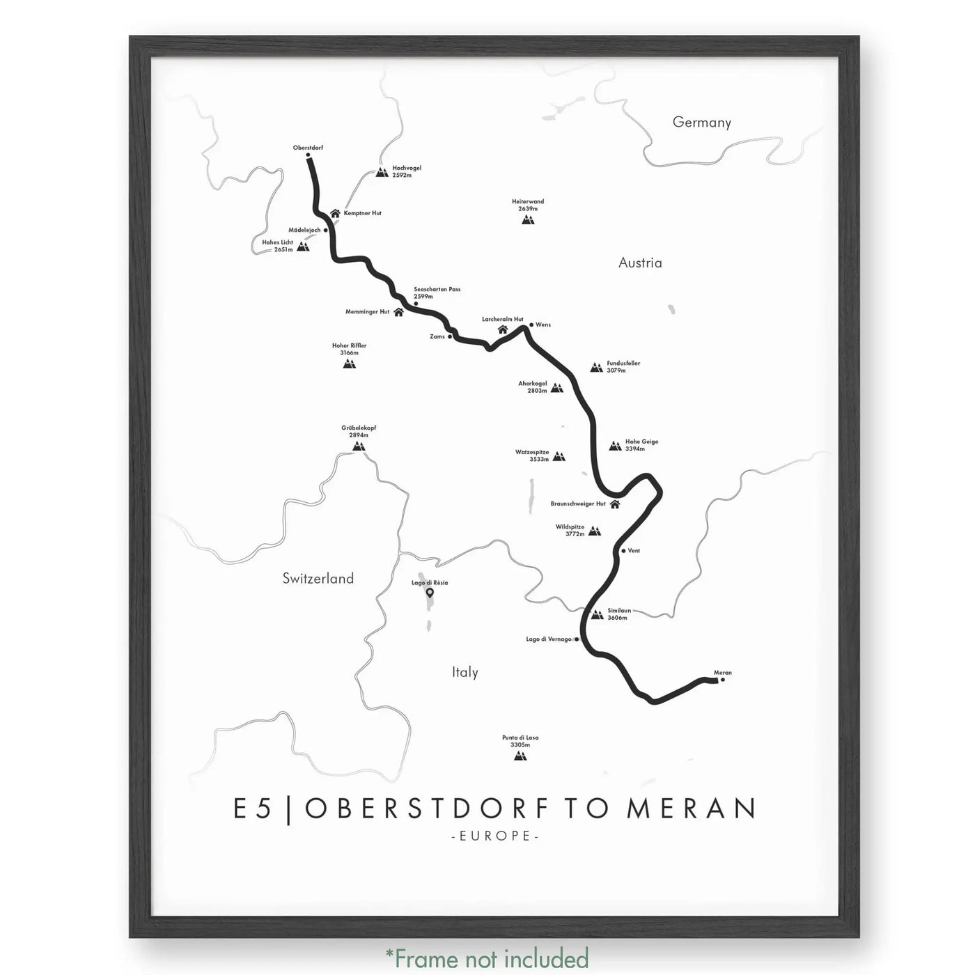 Trail Poster of E5 | Oberstdorf to Meran - White