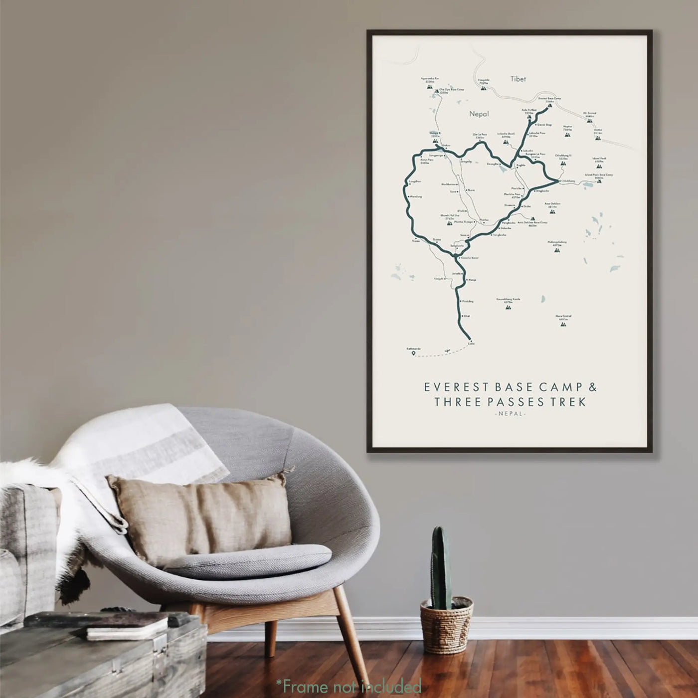 Trail Poster of Everest Base Camp & Three Passes Trek - White Mockup