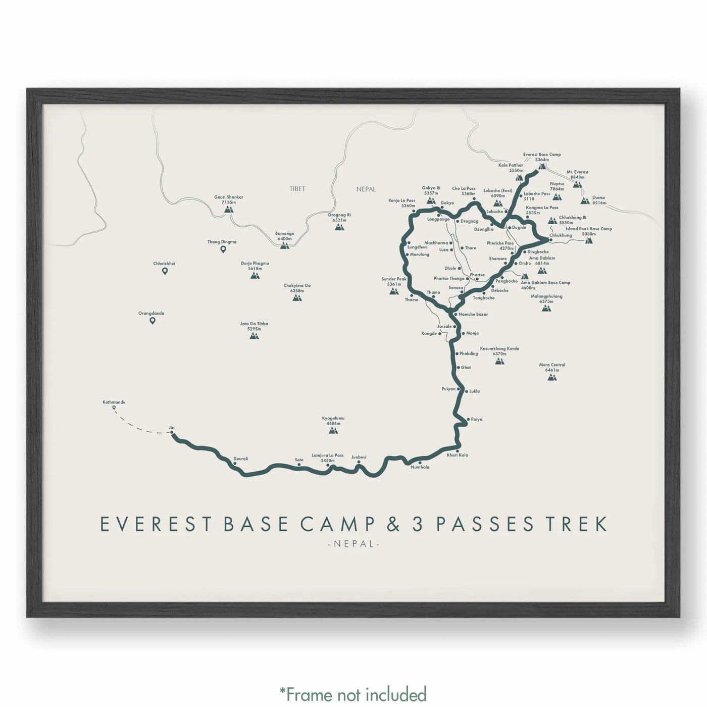 Trail Poster of Everest Base Camp & Three Passes Trek Jiri - Beige