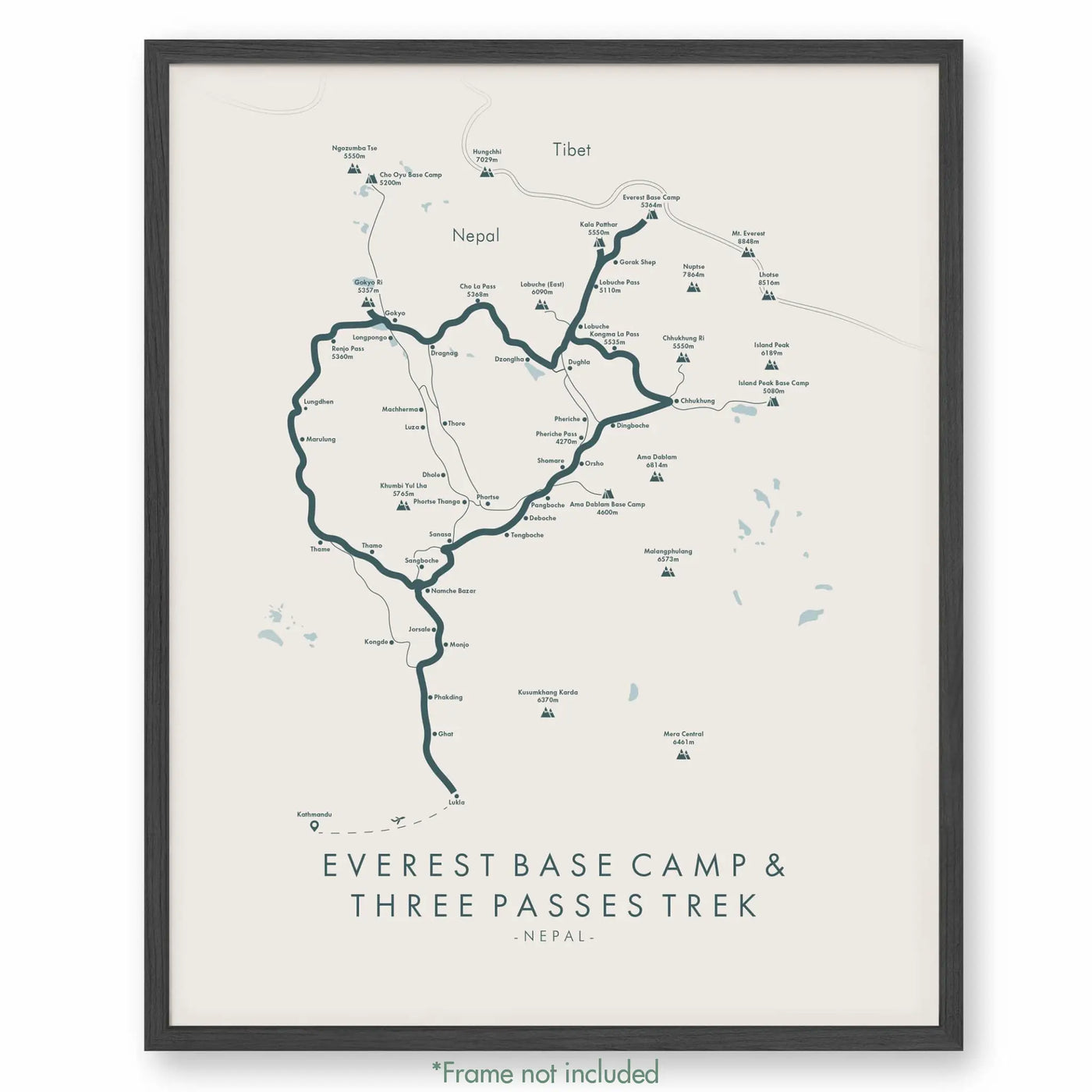 Trail Poster of Everest Base Camp & Three Passes Trek - Beige