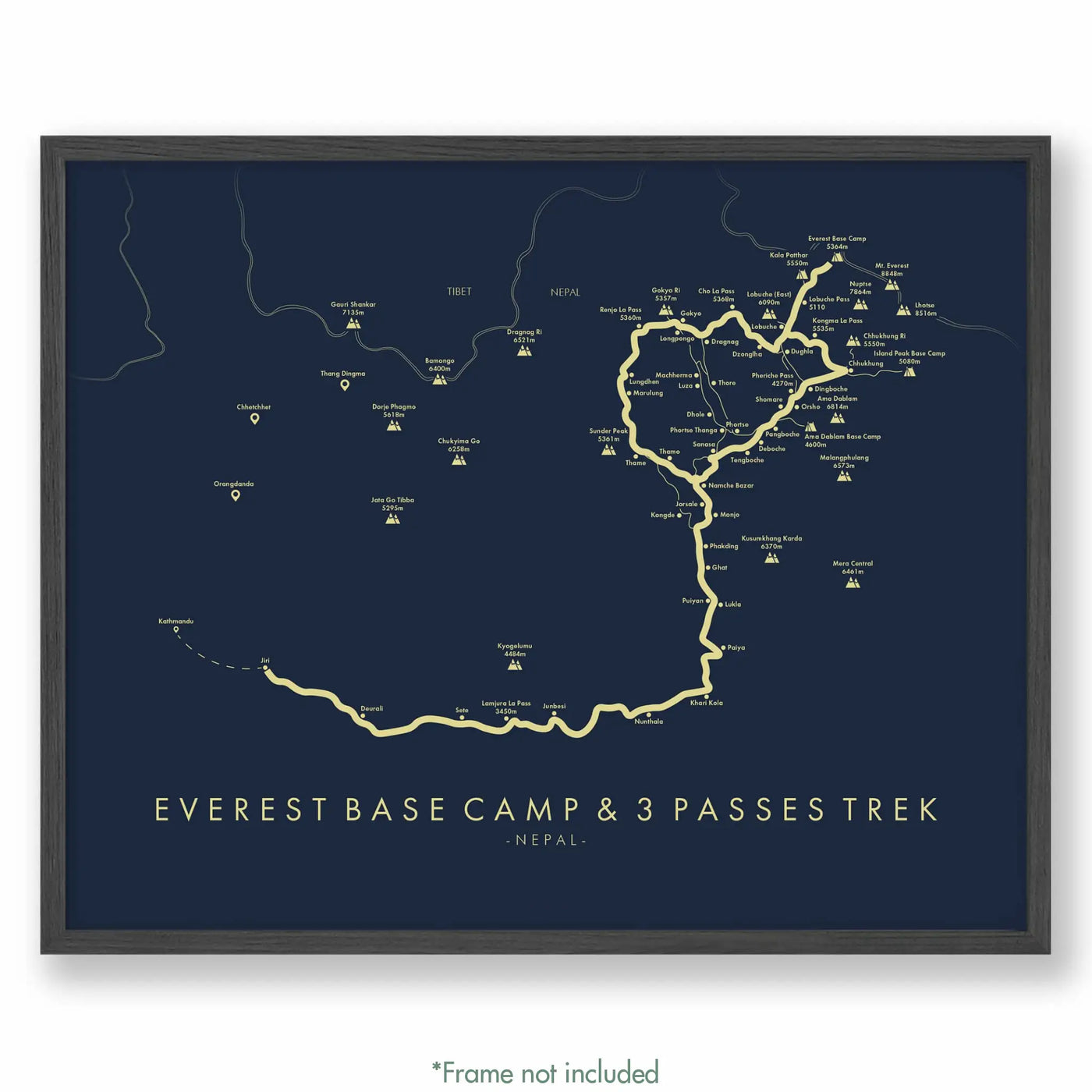 Trail Poster of Everest Base Camp & Three Passes Trek Jiri - Blue