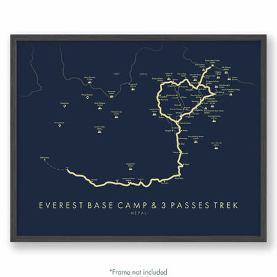 Trail Poster of Everest Base Camp & Three Passes Trek Jiri - Blue