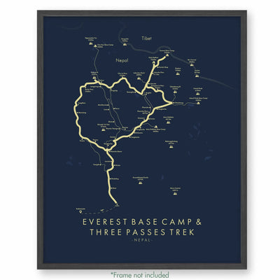 Trail Poster of Everest Base Camp & Three Passes Trek - Blue