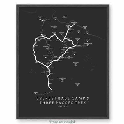 Trail Poster of Everest Base Camp & Three Passes Trek - Grey