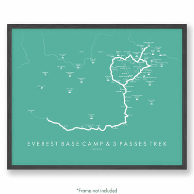 Trail Poster of Everest Base Camp & Three Passes Trek Jiri - Teal