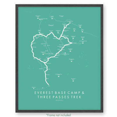 Trail Poster of Everest Base Camp & Three Passes Trek - Teal