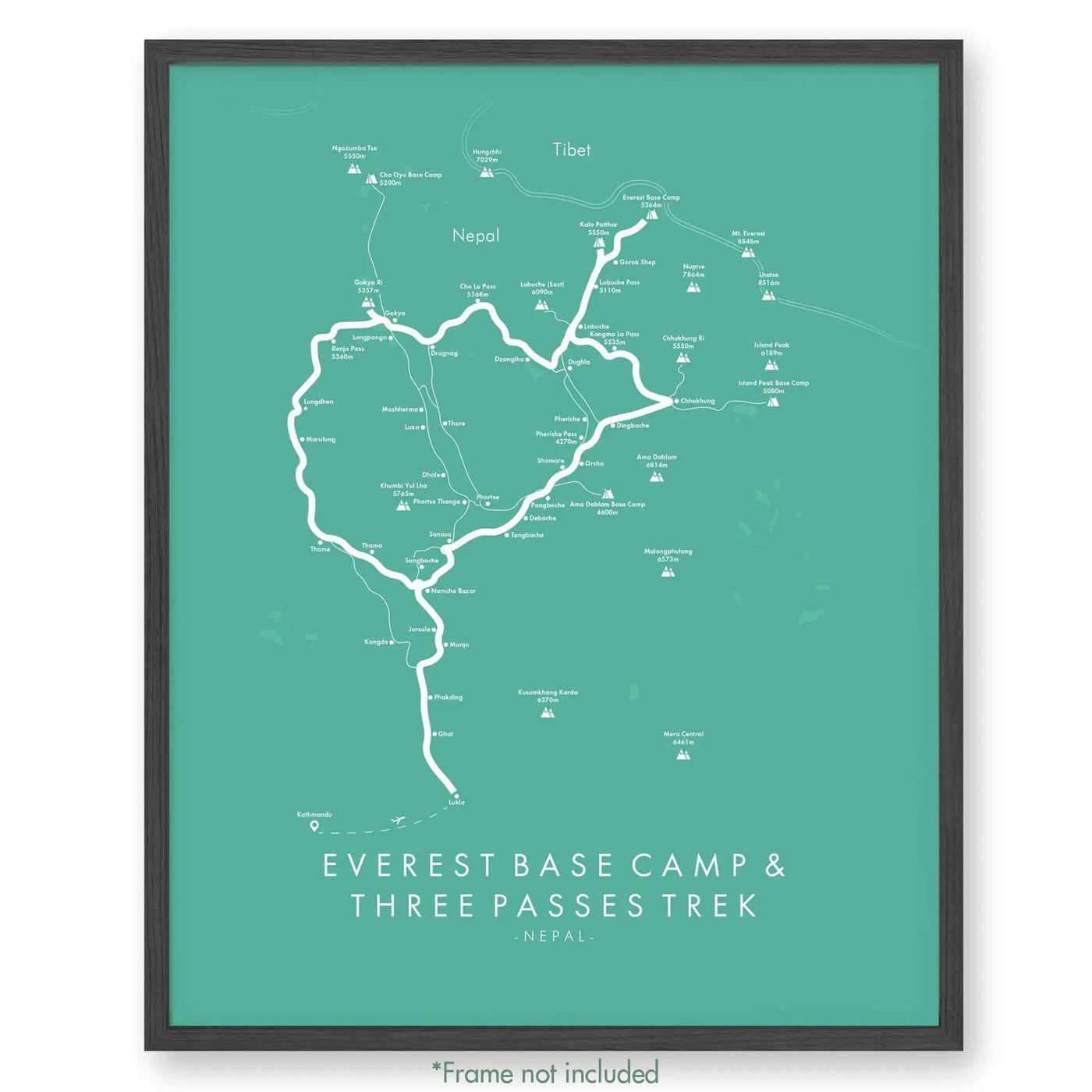 Trail Poster of Everest Base Camp & Three Passes Trek - Teal