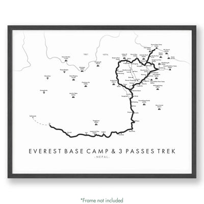 Trail Poster of Everest Base Camp & Three Passes Trek Jiri - White