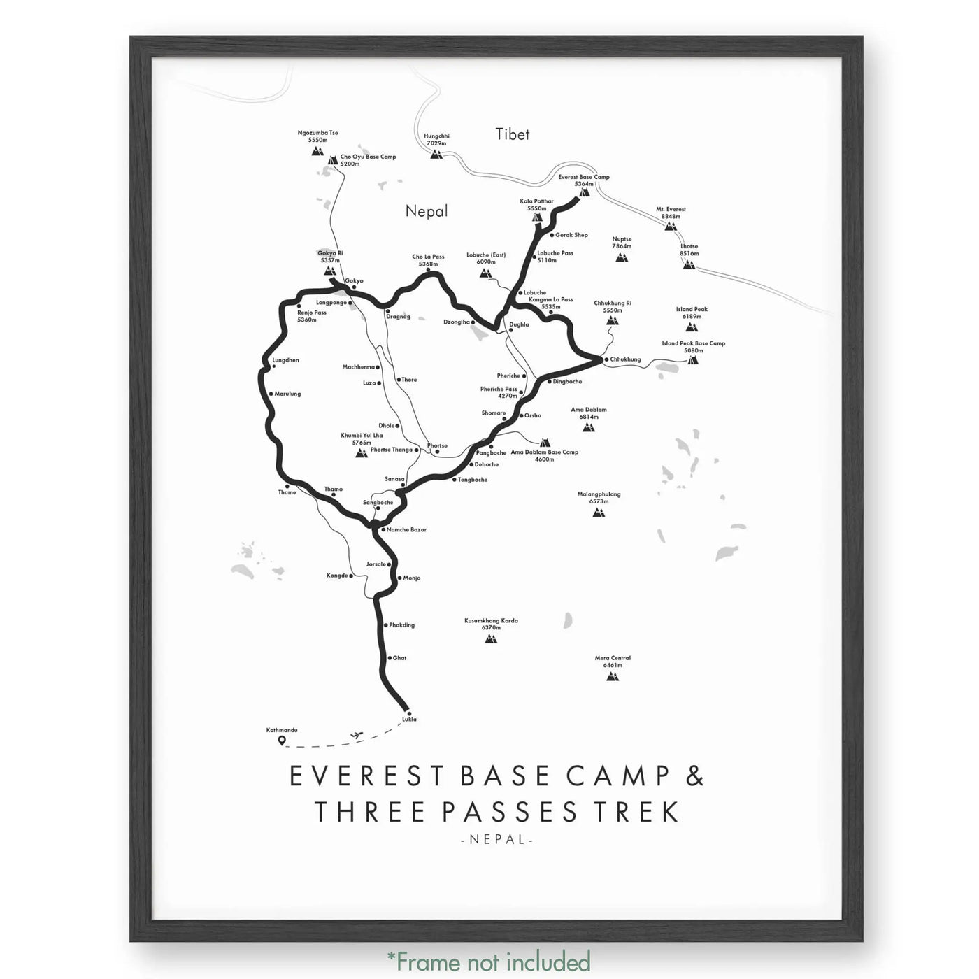 Trail Poster of Everest Base Camp & Three Passes Trek - White