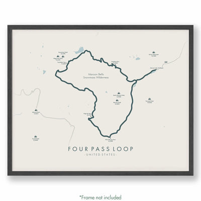 Trail Poster of Four Pass Loop - Beige