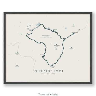 Trail Poster of Four Pass Loop - Beige