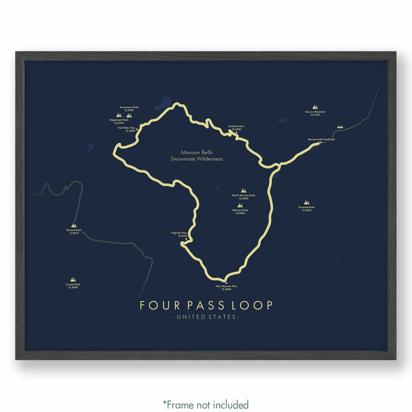 Trail Poster of Four Pass Loop - Blue