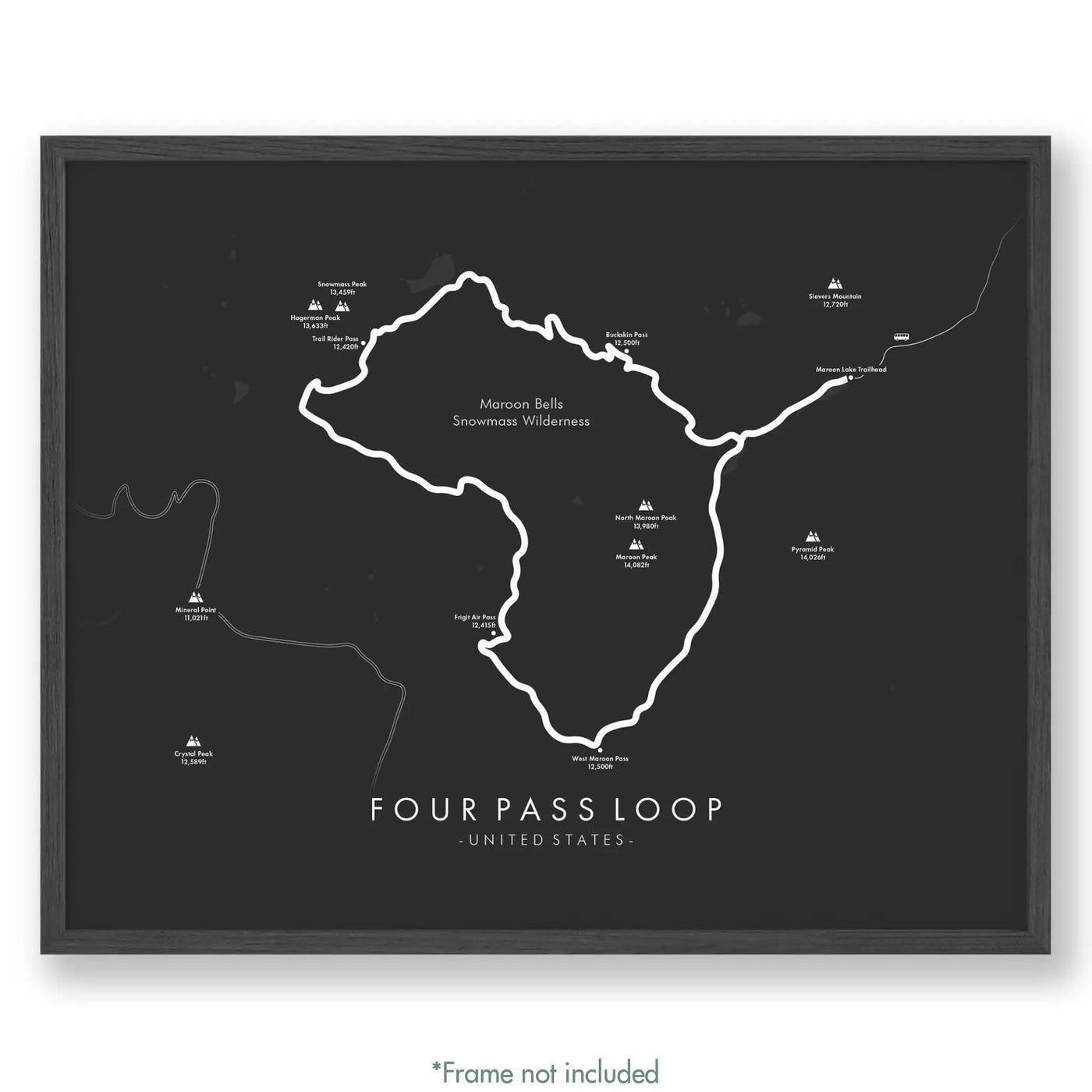 Trail Poster of Four Pass Loop - Grey