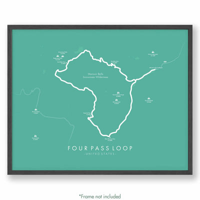 Trail Poster of Four Pass Loop - Teal