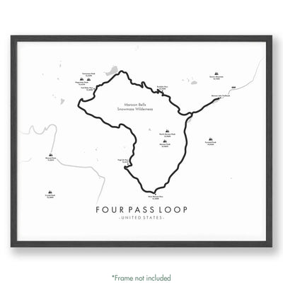 Trail Poster of Four Pass Loop - White
