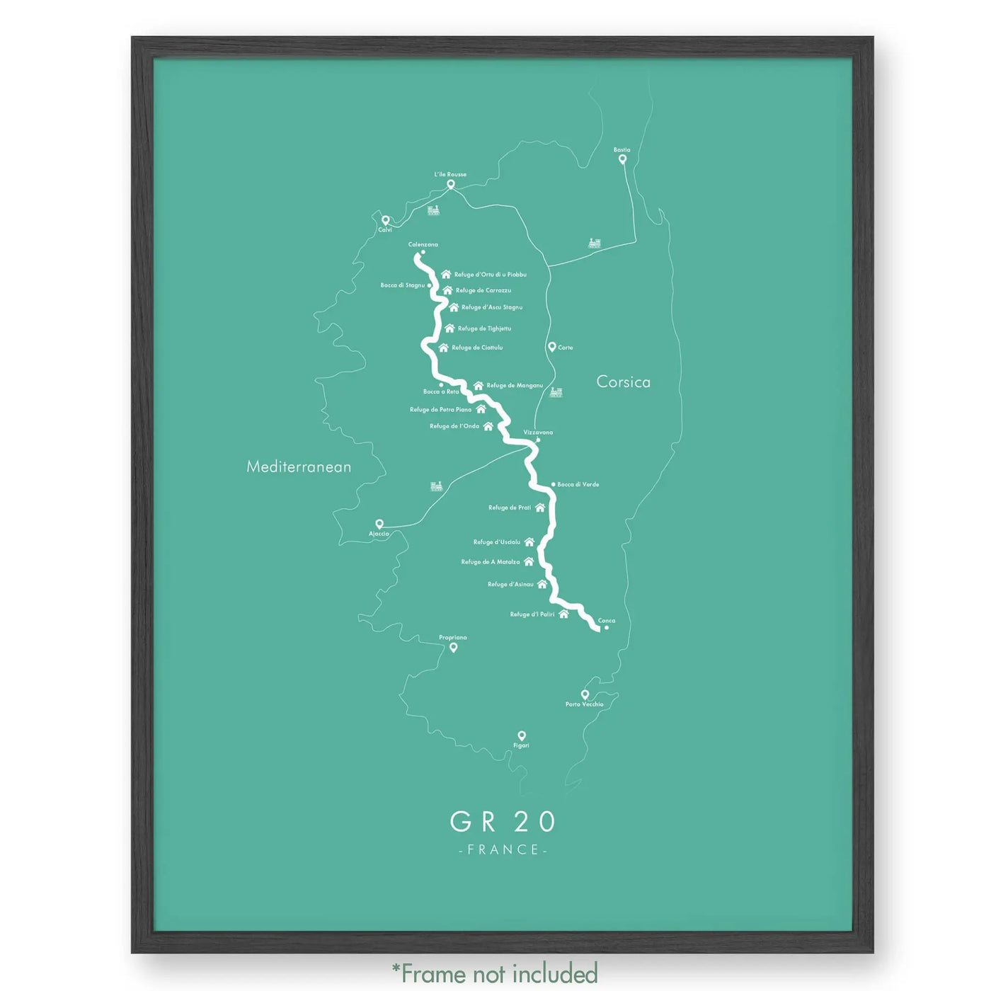 Trail Poster of GR20 - Teal