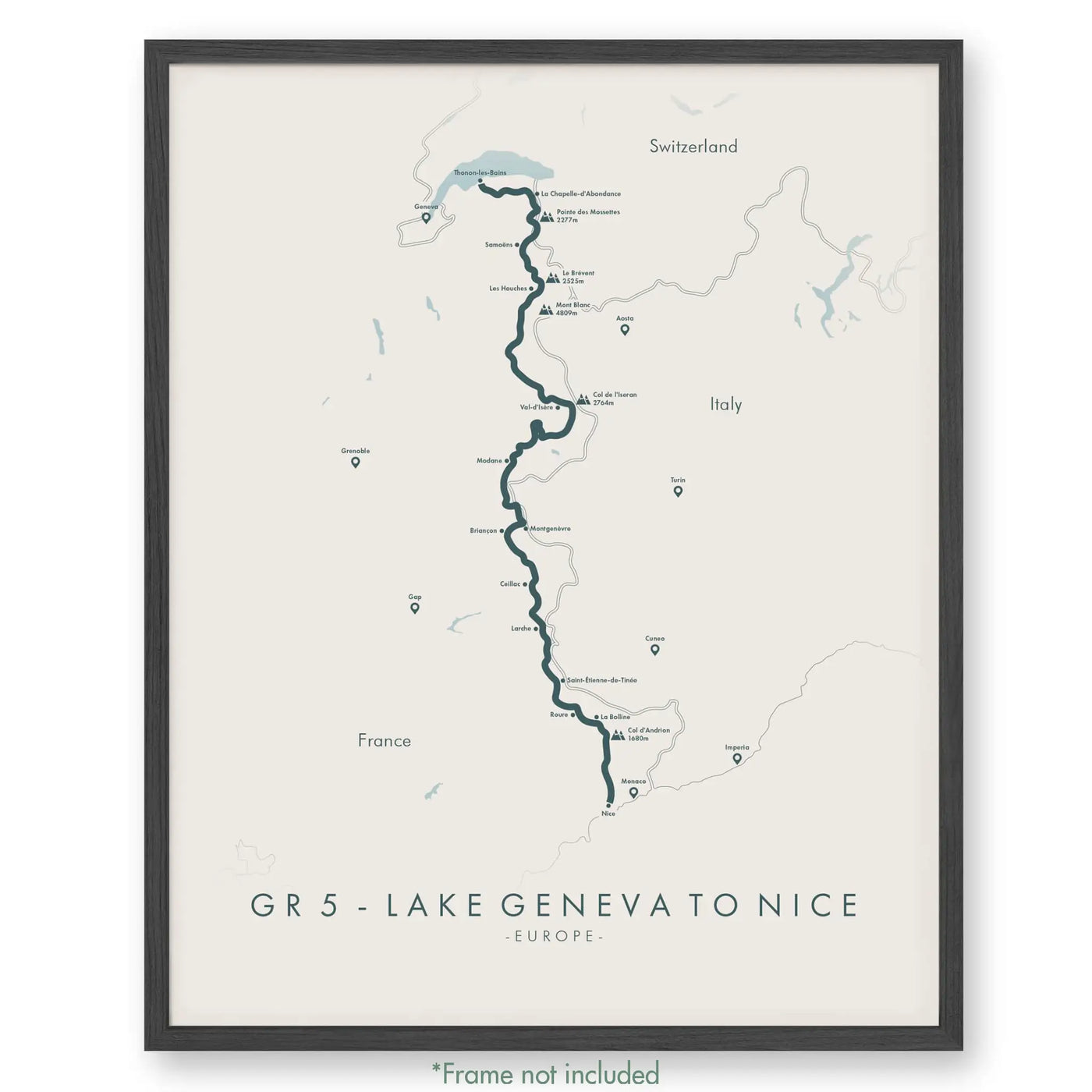 Trail Poster of GR5 - Lake Geneva to Nice - Beige