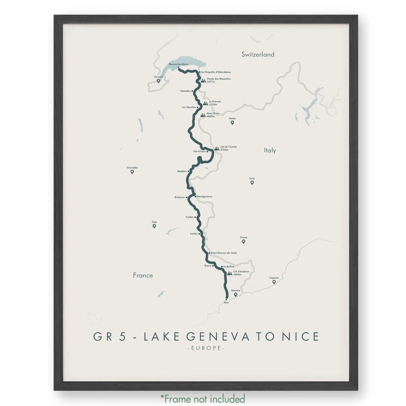 Trail Poster of GR5 - Lake Geneva to Nice - Beige