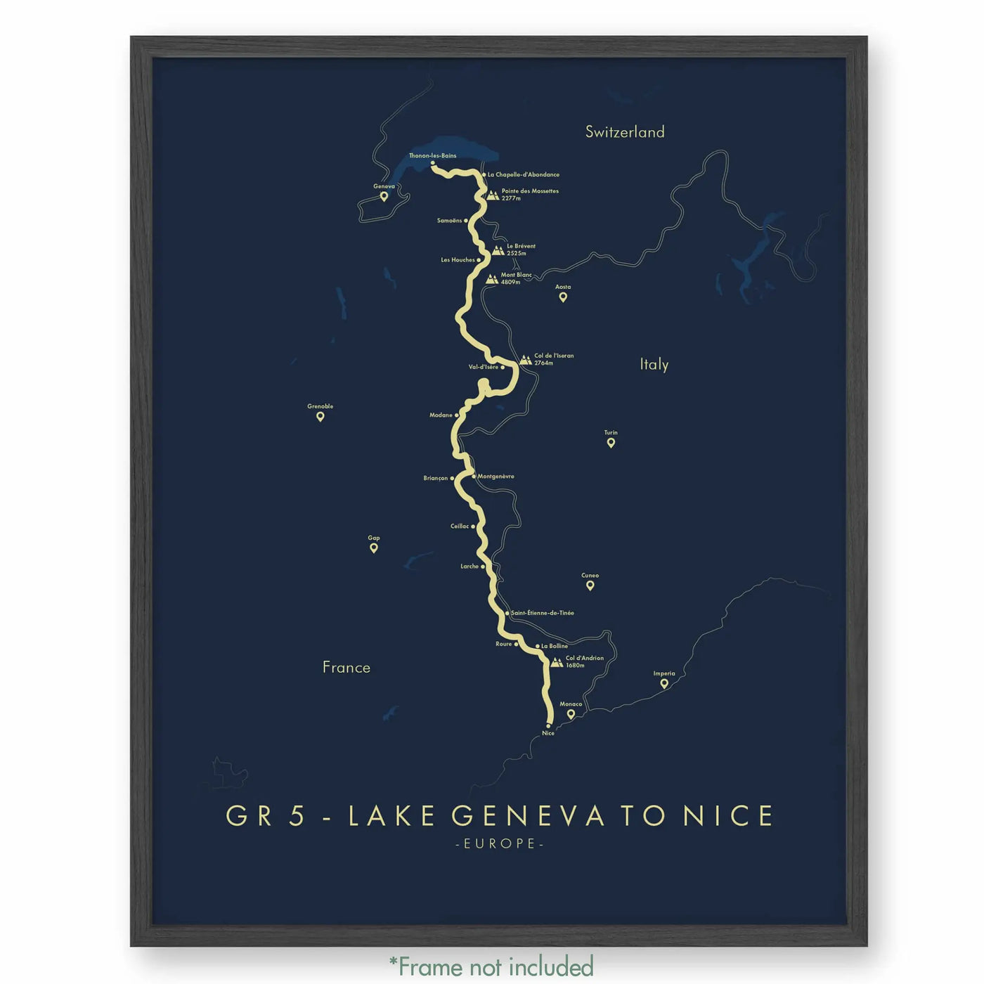 Trail Poster of GR5 - Lake Geneva to Nice - Blue