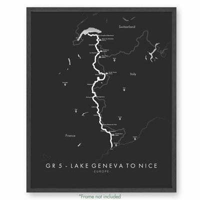 Trail Poster of GR5 - Lake Geneva to Nice - Grey
