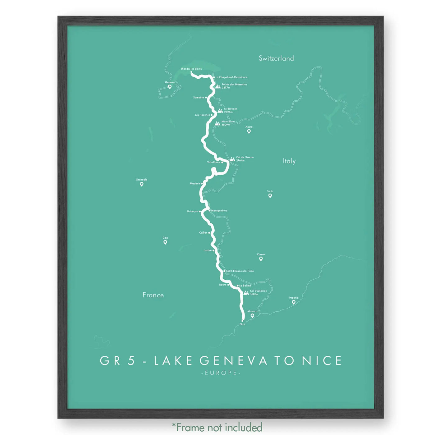Trail Poster of GR5 - Lake Geneva to Nice - Teal