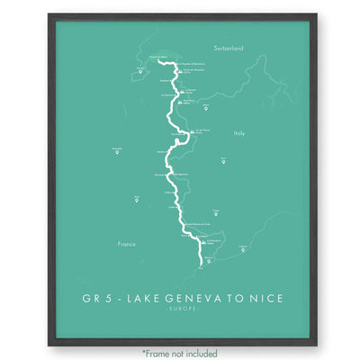 Trail Poster of GR5 - Lake Geneva to Nice - Teal