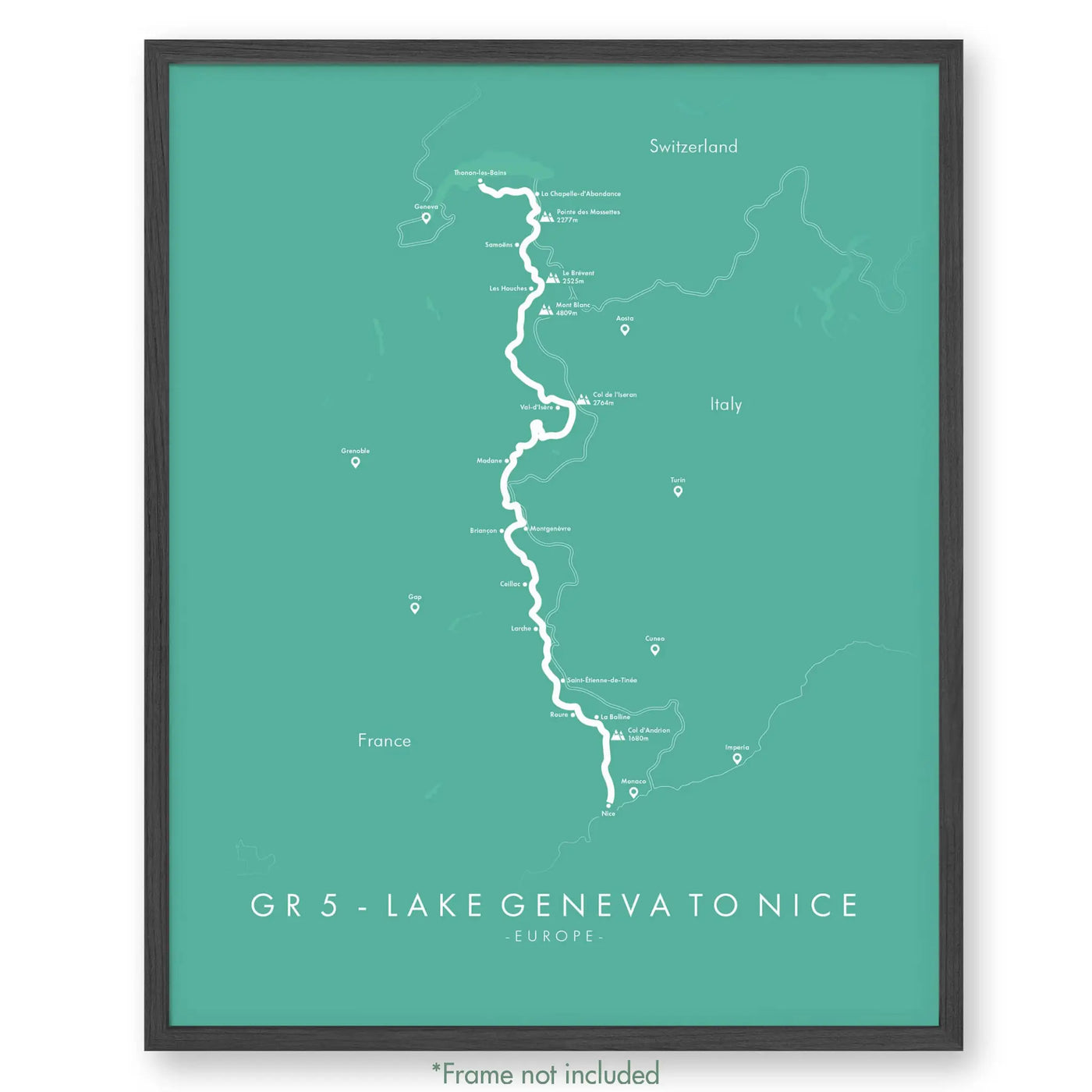 Trail Poster of GR5 - Lake Geneva to Nice - Teal