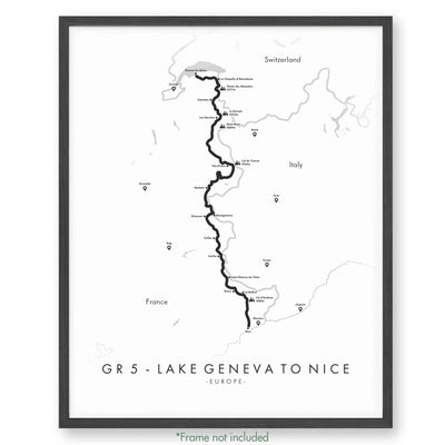 Trail Poster of GR5 - Lake Geneva to Nice - White