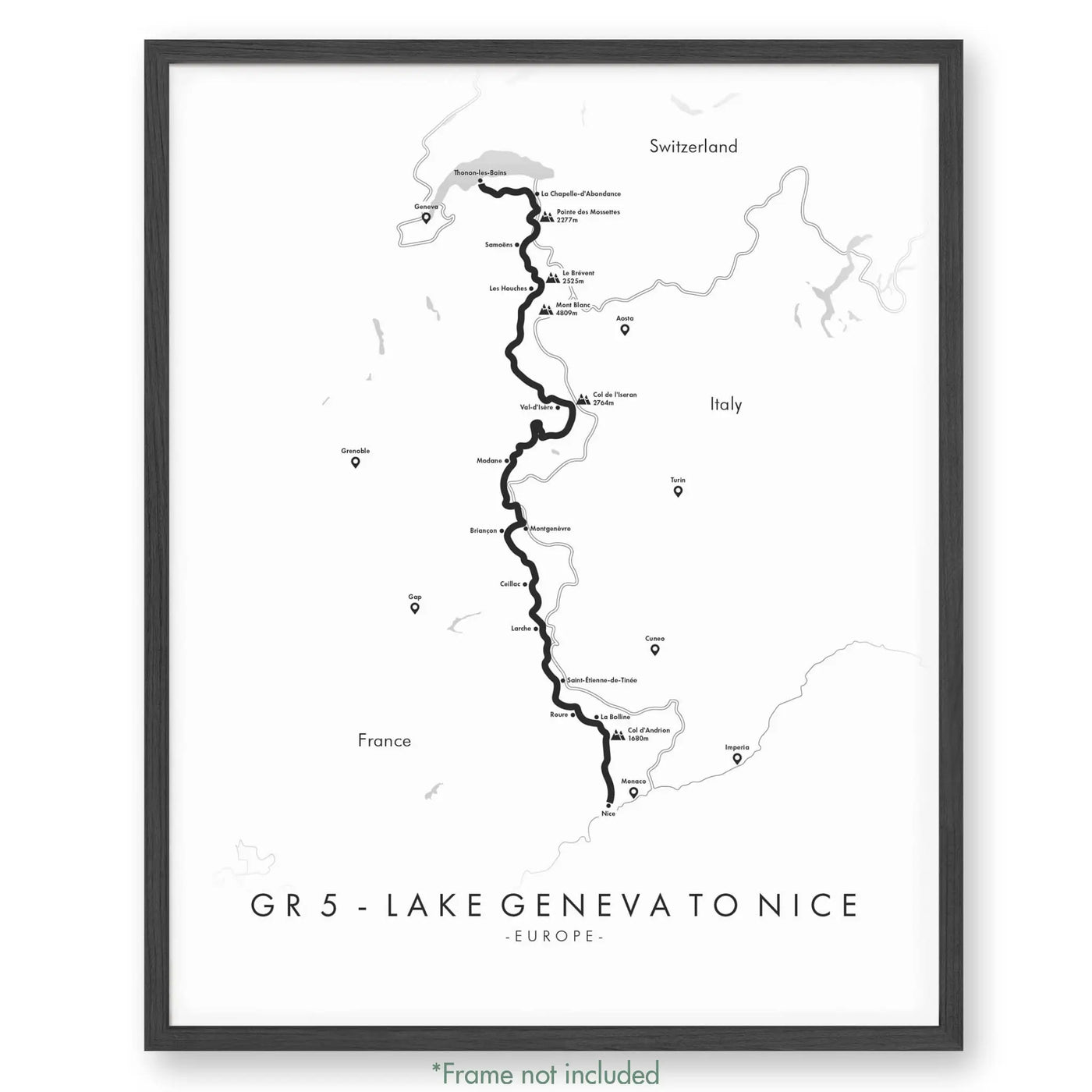 Trail Poster of GR5 - Lake Geneva to Nice - White