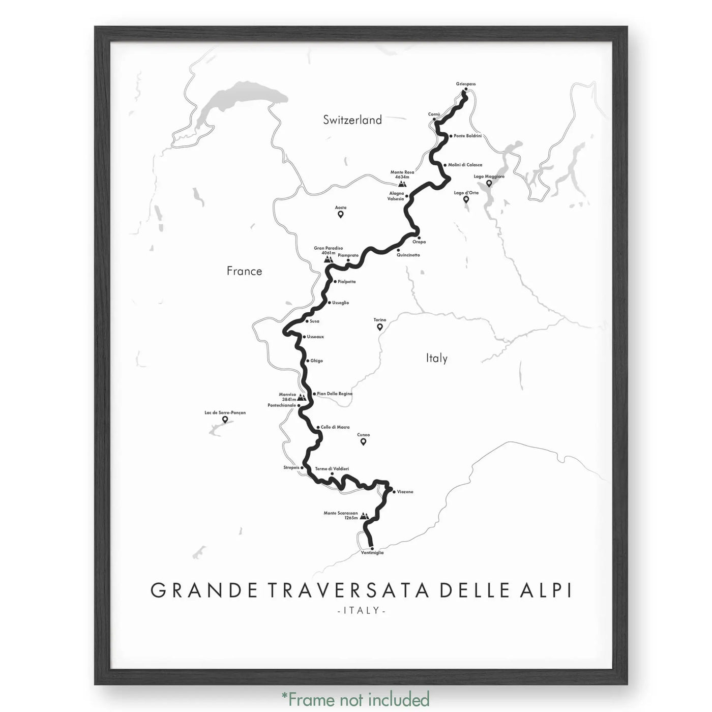 Trail Poster of Grande Traversata Delle Alpi - Extended - White