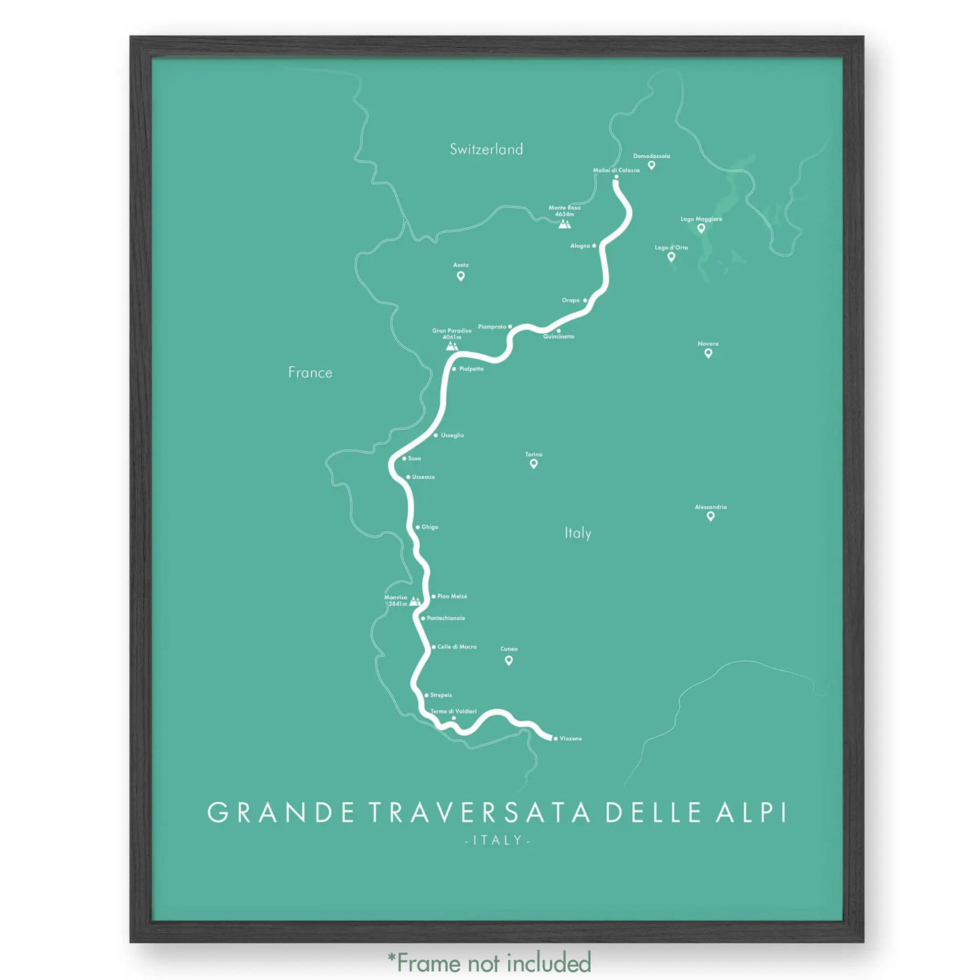 Trail Poster of Grande Traversata Delle Alpi - Teal
